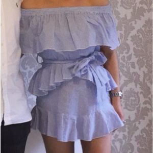 Womens Topshop Vintage Style Summer Bardot Ruffle Dress Blue & White Size 10